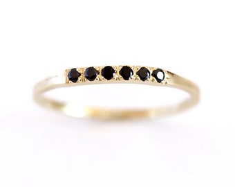 Black Color Six Round Cut Prong Accent Moissanite Diamond Engagement Ring For Her Wedding Ring 14K Yellow Gold Ring Promise RIng For Someone