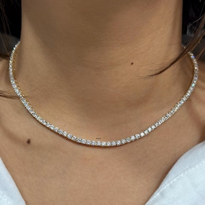 14k Yellow Gold Tennis Necklace, Certified Round Lab Grown Diamond Classic Tennis Choker For Women, Timeless Jewelry for Special Occasions