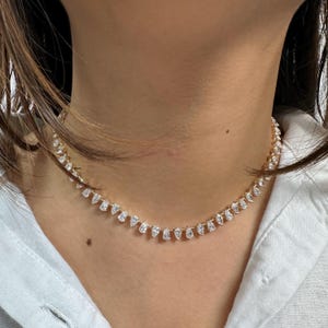 Pear Cut Lab Grown Certified Diamond Necklace 14K Yellow Gold Tennis Necklace Classic Statement Jewelry Stylish Gift For Girl Or Loved one