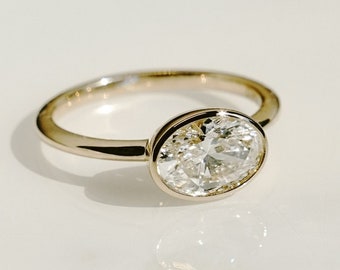 イーストウエスト モアッサナイト ダイヤモンド 結婚指輪 14Kイエローゴールド ベゼルアクセント エンゲージリング ソリティアダイヤモンド 記念日ギフトリング 女性用
