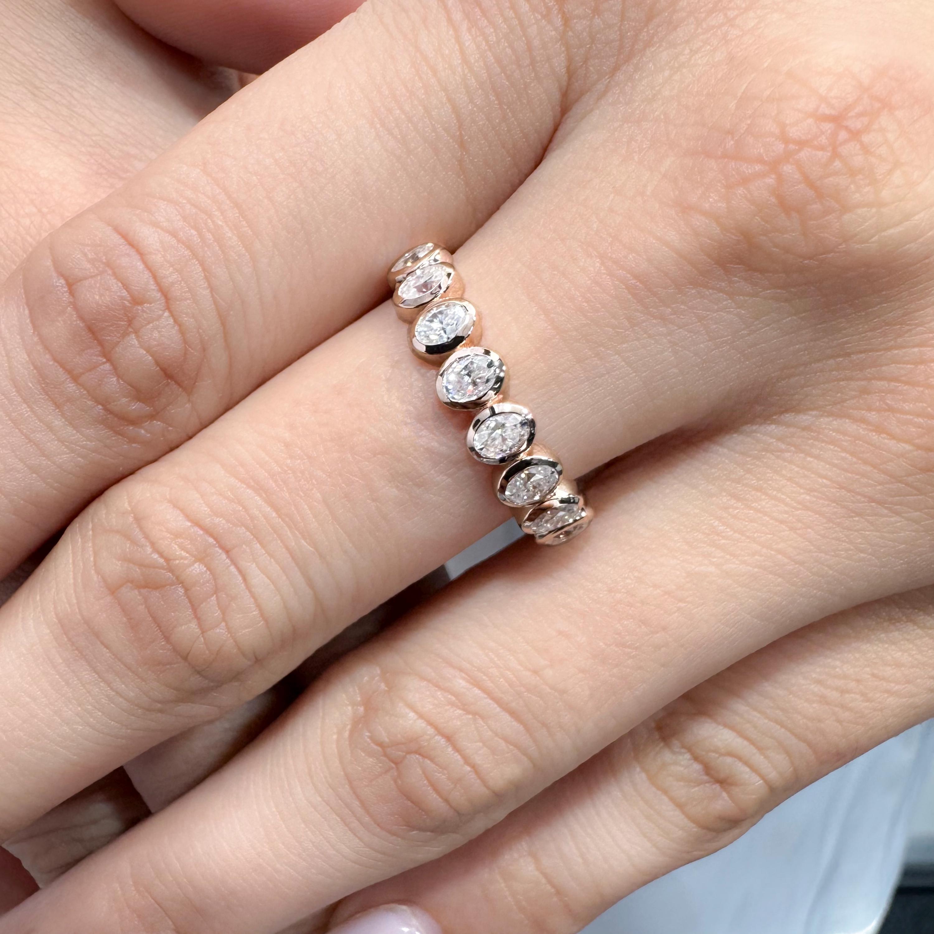 Half Eternity Oval Cut Moissanite DIamond Wedding Ring All Oval Diamond Bezel Set Engagement Ring 14K Solid Gold Anniversary Gift Ring