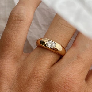 Moissanite Oval Cut Diamond Engagement Ring Flush Accent Wedding Band 14K Yellow Gold Wide Organic Statement Band Promise Band For SomeOne