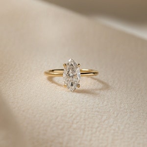 14K Yellow Gold Statement Ring Gift For Women Marquise Cut Soitaire Diamond Wedding Ring Prong Accent Moissanite Diamond Engagement Ring
