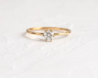 Round Cut Moissanite Diamond Engagement Ring 14K Yellow Gold Wedding RIng Prong Accent Bridal Ring Solitaire Diamond Ring Gift For Women