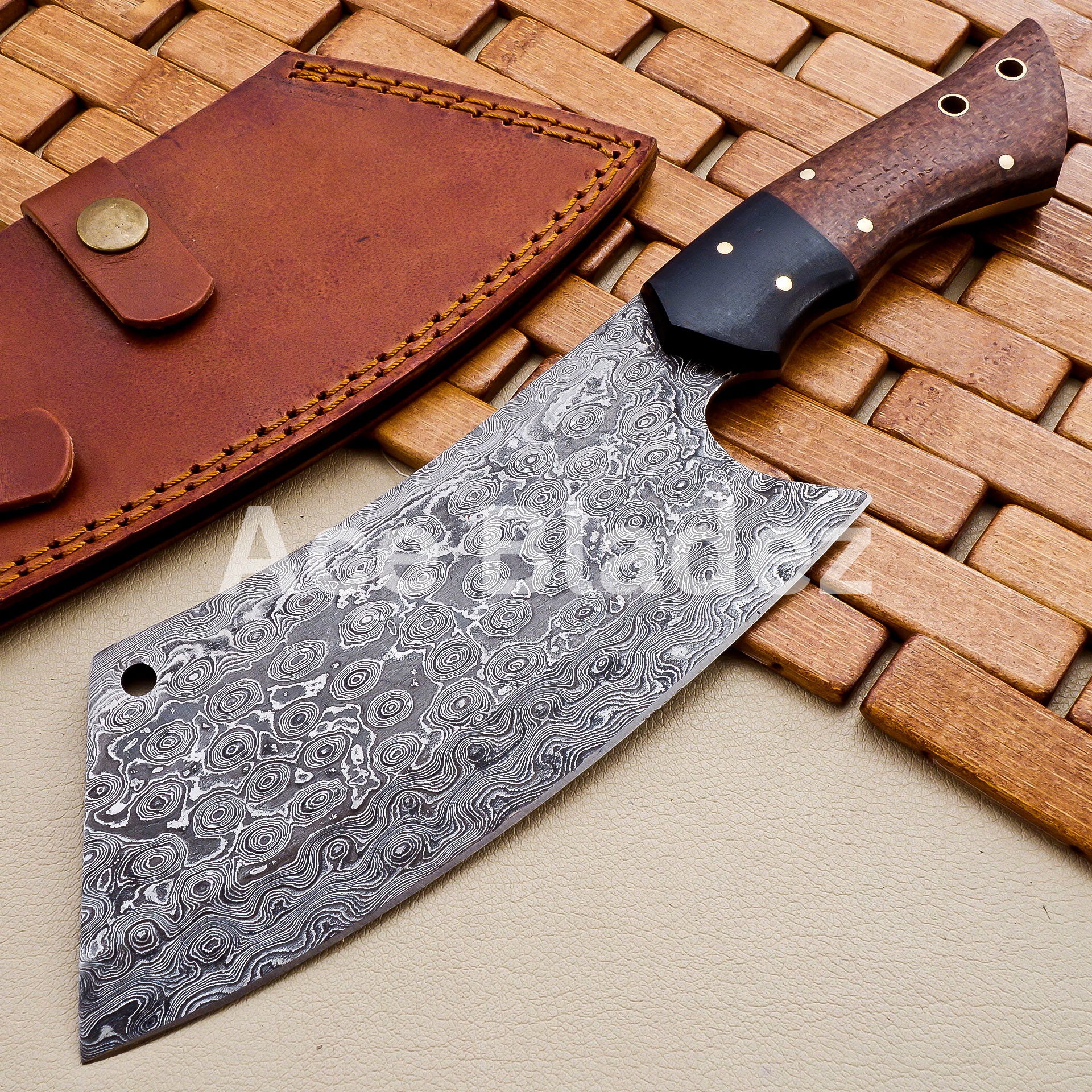 Handmade Damascus Steel Meat Cleaver Knife Butcher Knife with Sheath vk3599