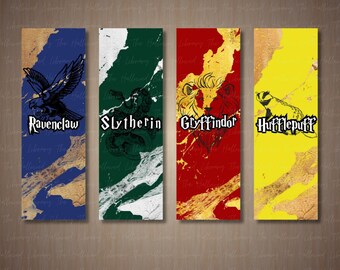 Vom Zauberer inspirierte Haus Lesezeichen - Zauberer - Hexe - Zauberschule - Löwe - Schlange - Adler - Dachs - Printable Lesezeichen - Sofort Download