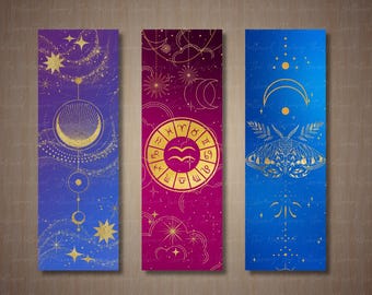 Himmlische Lesezeichen - Mond - Motte - Sternzeichen - Sternen Lesezeichen - Bücherwurm Lesezeichen - Printable Lesezeichen - Instant Download