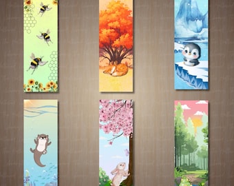 Tier Lesezeichen - Biene - Hase - Frosch - Fuchs - Pinguin - Otter Bücherwurm Lesezeichen - Niedliches Lesezeichen - Printable Lesezeichen - Instant Download