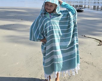 Poncho de surf con capucha de algodón turco: bata para cambiarse en la playa y la piscina