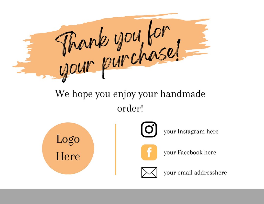 Printable Thank You Cards Business Template Thank You for Your Purchase ...