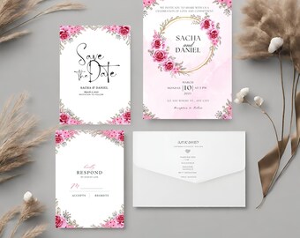 Customizable Wedding Invitation Bundle: Save the Date, RSVP Card, and Editable Invite Template