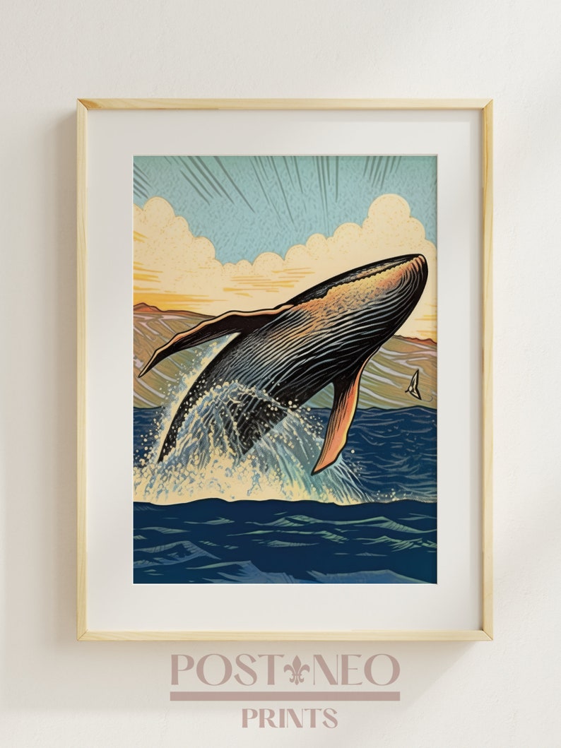PRINTABLE Artwork of Breaching Whale, Hawaiian Humpback Whale, Hawaii ...