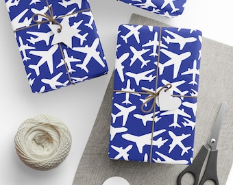 UNITED Blue Wrapping Paper 2, Airplane Pattern, Aviation Pilot Flight Attendant Travel Pattern, Gift Wrap Roll, Craft Paper, United Airlines