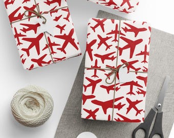 Red American Airlines Airplane Pattern Wrapping Paper: Aviation Gift Wrap Roll