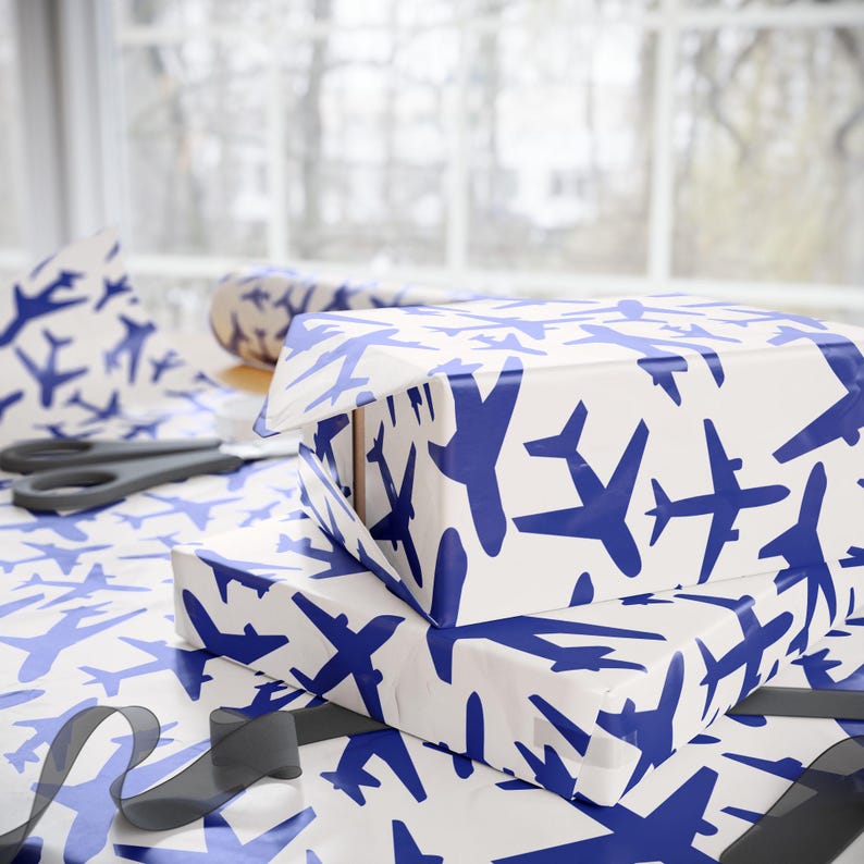 UNITED Blue Wrapping Paper, Airplane Pattern, Aviation Pilot Flight Attendant Travel Pattern, Gift Wrap Roll, Craft Paper, United Airlines image 3