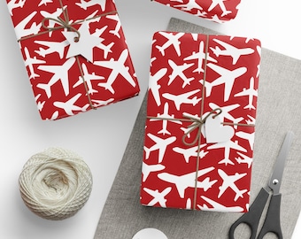 Red American Airlines Airplane Pattern Wrapping Paper: Aviation Gift Wrap Roll