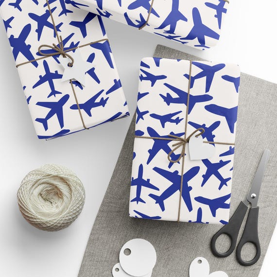 UNITED Blue Wrapping Paper, Airplane Pattern, Aviation Pilot Flight Attendant Travel Pattern, Gift Wrap Roll, Craft Paper, United Airlines