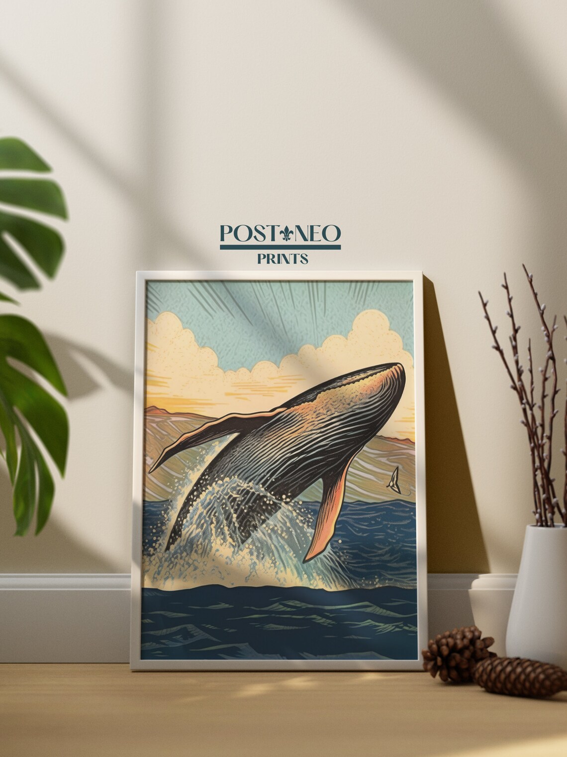 PRINTABLE Artwork of Breaching Whale, Hawaiian Humpback Whale, Hawaii ...