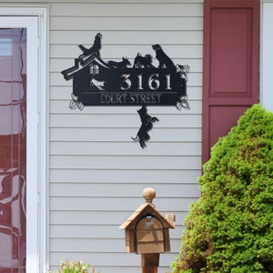 Personalized Cute Dogs Metal Address Signs, Outdoor Wall Art, Housewarming Gifts, New House Presents