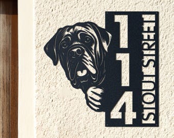 Neapolitan Mastiff Address Sign – Vertical Metal House Number Plaque for Outdoor Use