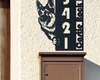 German Shepherd Address Signs, House Number Sign, Modern House Numbers, Address Plaque