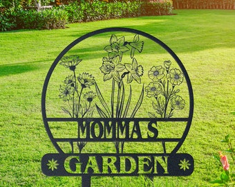 Custom Birth Flower Metal Garden Stake: Unique Mom Gift