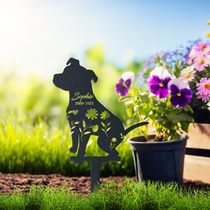 Personalized Pit Bull Garden Stake, Metal Yard Art, Dog Sympathy Gift, Custom Dog Memorial, Pet Loss Gift