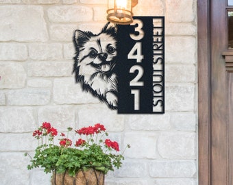Pomeranian Address Sign – Vertical Metal House Number Plaque for Outdoor Use