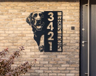 Labrador Address Sign – Vertical Metal House Number Plaque for Outdoor Use