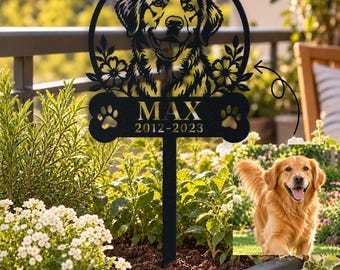 Custom Pet Photo Garden Stake – Personalized Metal Dog Memorial Sign with Name