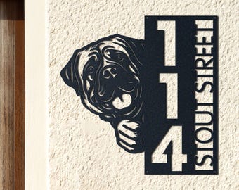 English Mastiff Address Sign – Vertical Metal House Number Plaque for Outdoor Use