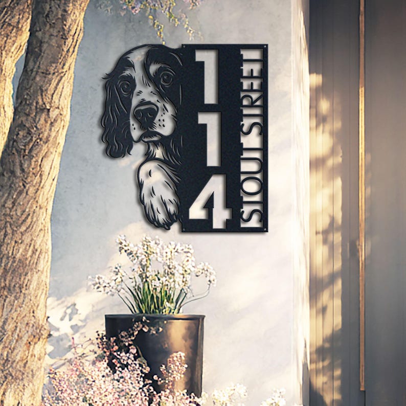 Springer Spaniel Sign English Springer Spaniel Address Sign – Vertical Metal House Number ...