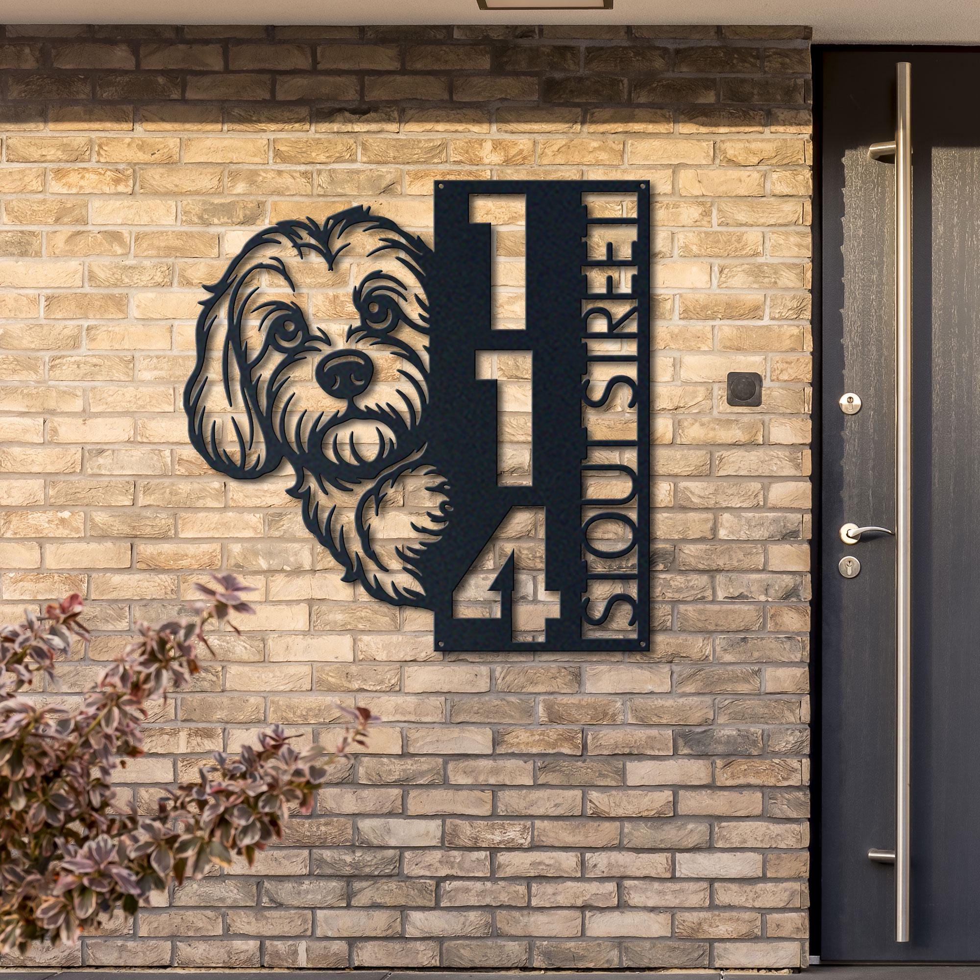 Cavapoo Address Sign – Vertical Metal House Number Plaque for Outdoor ...