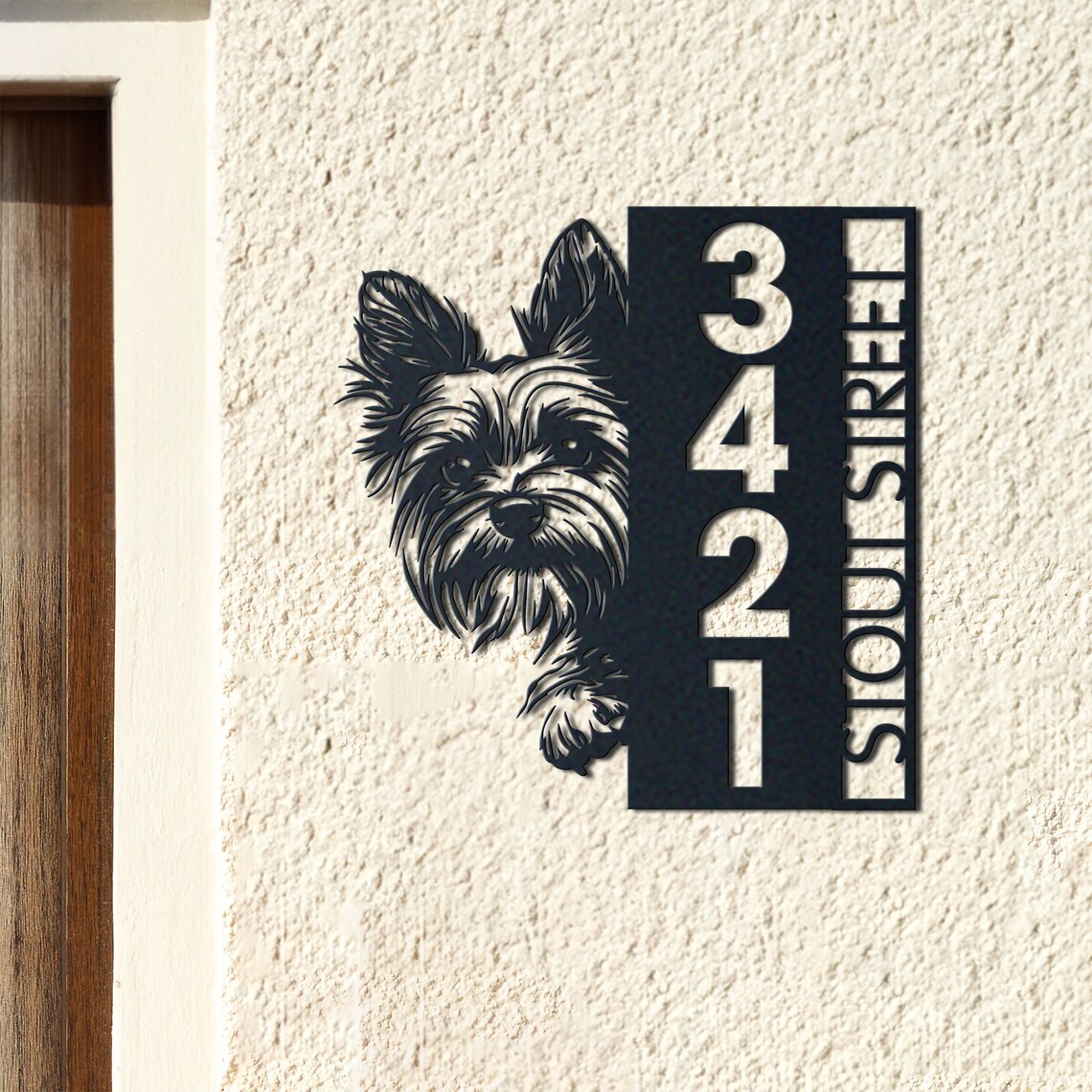 Yorkie Address Sign – Vertical Metal House Number Plaque for Outdoor ...