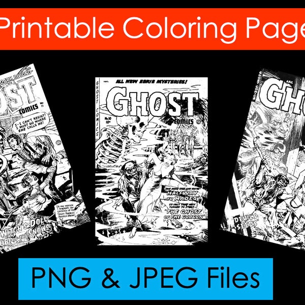 Coloring Pages for Adults Vintage Comic Book Covers – Ghost Comics – 11 Different Images