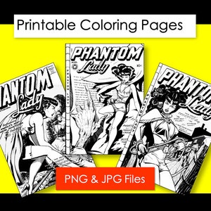Pagine da colorare per adulti Copertine di fumetti vintage – Phantom Lady Hero Comic