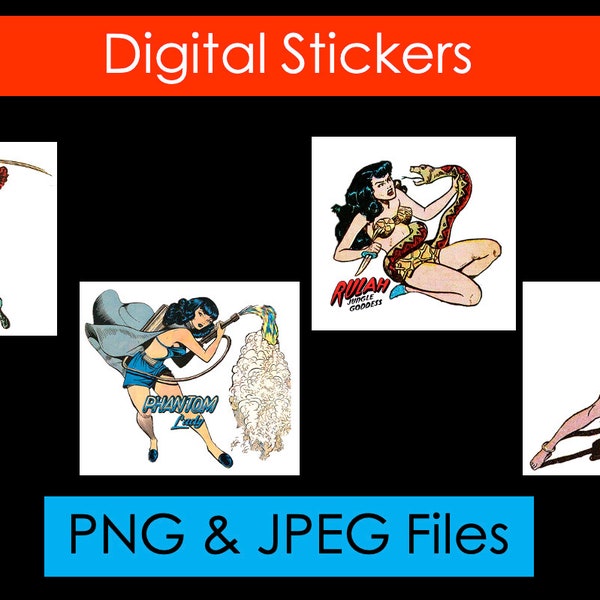 Digital Stickers - Good Girl from the Golden Age of Comics - Phantom Lady, Sheena, Rullah, Black Cat