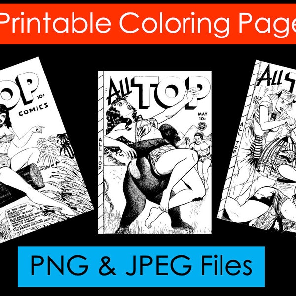 Coloring Pages for Adults Vintage Comic Book Covers – Rullah Jungle Goddess Comic – 11 Different Images