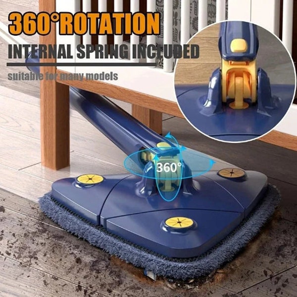 Rotatable 360 Degree Mop Adjustable Cleaning Mop Telescopic Triangular Mop Reusable Spin Mop Dry Wet Floor Mop Stainless Steel Handle