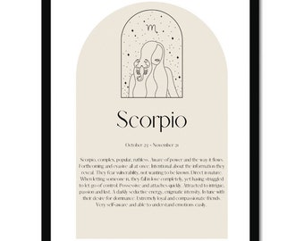 SCORPIO star sign instant download art print, zodiac digital download art, line art star sign print, trendy art, digital