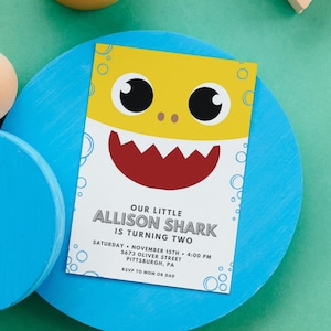 Our little Shark Birthday Party Template, Yellow Shark Birthday Invite, Little Shark Birthday Invitation, Editable Printable Template