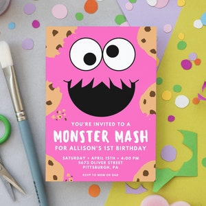 Monster Mash Birthday Party Template, Pink Monster of Cookie Birthday ...