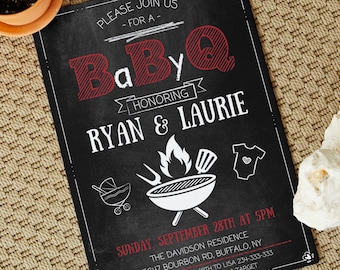 Invito per baby shower BabyQ, barbecue con lavagna (modello Canvas PRO)