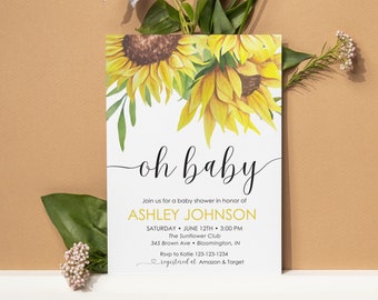 Invito per baby shower in stile rustico con girasoli (Canva PRO)