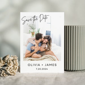 Minimalist Polaroid Save the Date Wedding Announcement Template Canva, Engagement Photo DIY Photo Save the Dates, Modern Wedding Invitation