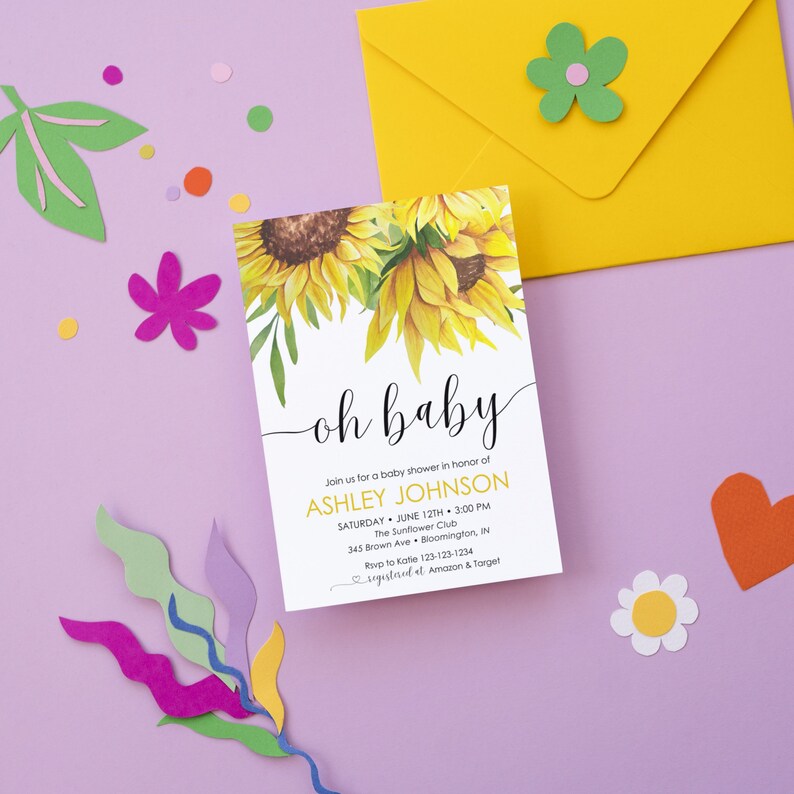 Oh Baby Sunflower Baby Shower Invitation Template, Rustic Sunflower