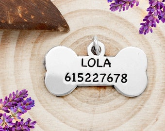 Custom bone pendant for dog of Silver 1st Ley, bone pendant for dog with name and telephone