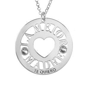 Necklace with personalized text, sterling silver with heart and zircons, pendant with personalized design