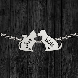 Pulsera personalizada con nombres de mascotas de Plata de Ley, pulsera gato y perro para grabar 2 nombres de mascota personalizados
