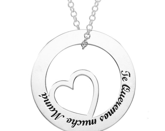 Personalisierte Herz-Halskette aus Sterlingsilber mit eingraviertem Text, anpassbarer Anhänger zum Gravieren von Text